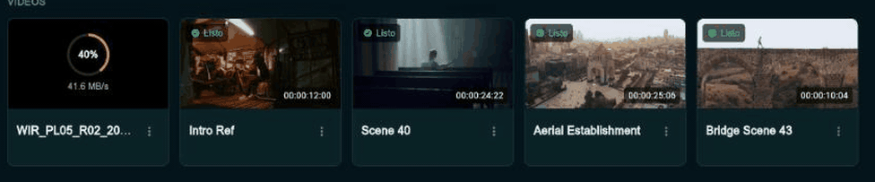 La tarjeta del video muestra el avance y la velocidad de la subida