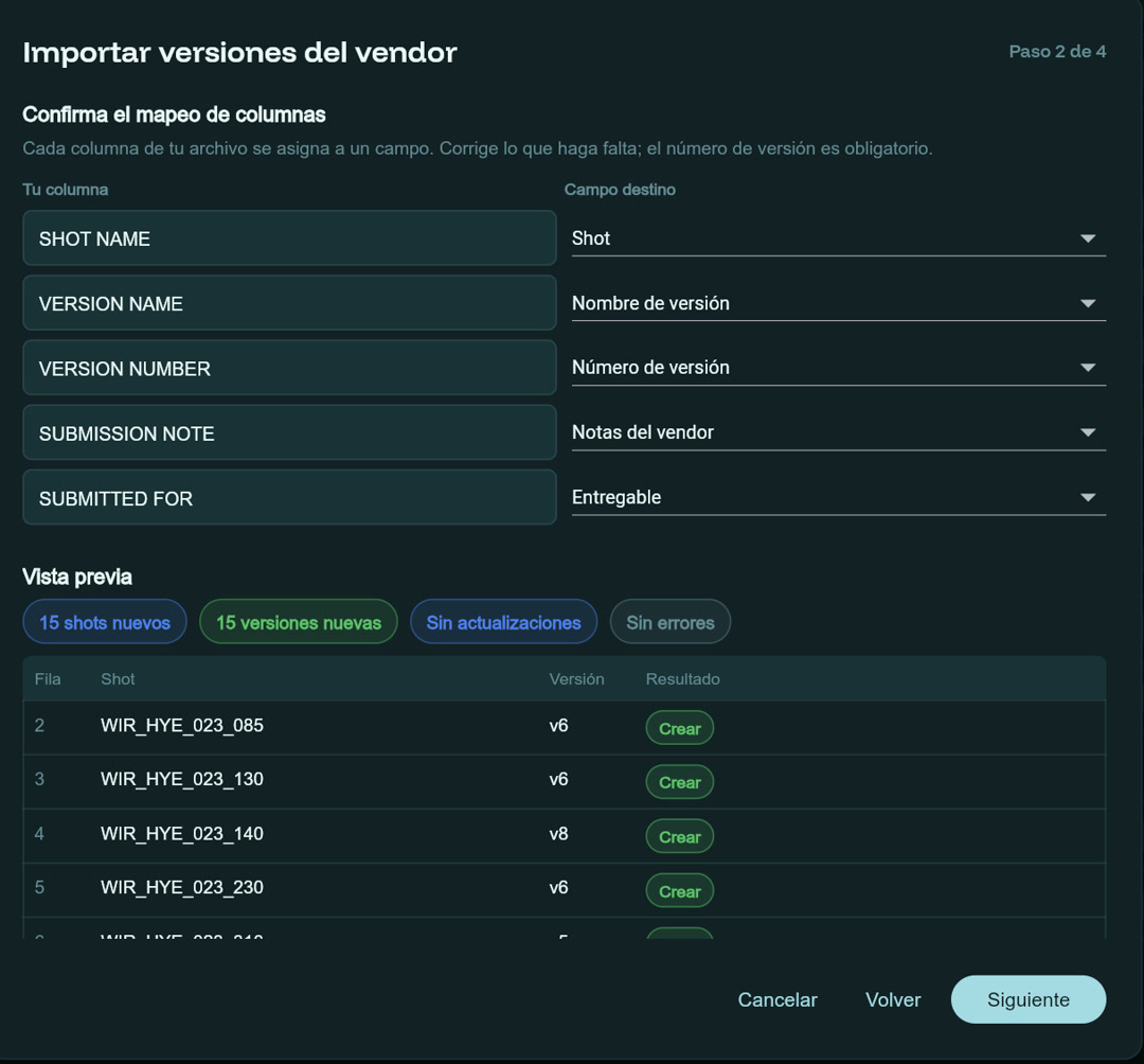 Asistente de import: mapeo automático de columnas del CSV y vista previa